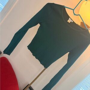 Bozzolo Forest Green Ribbed Long-Sleeve Crop Top